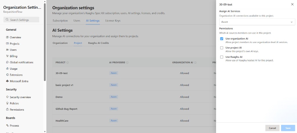 AI Settings — Project settings
