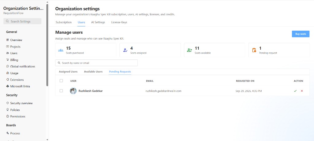 Users — Pending requests